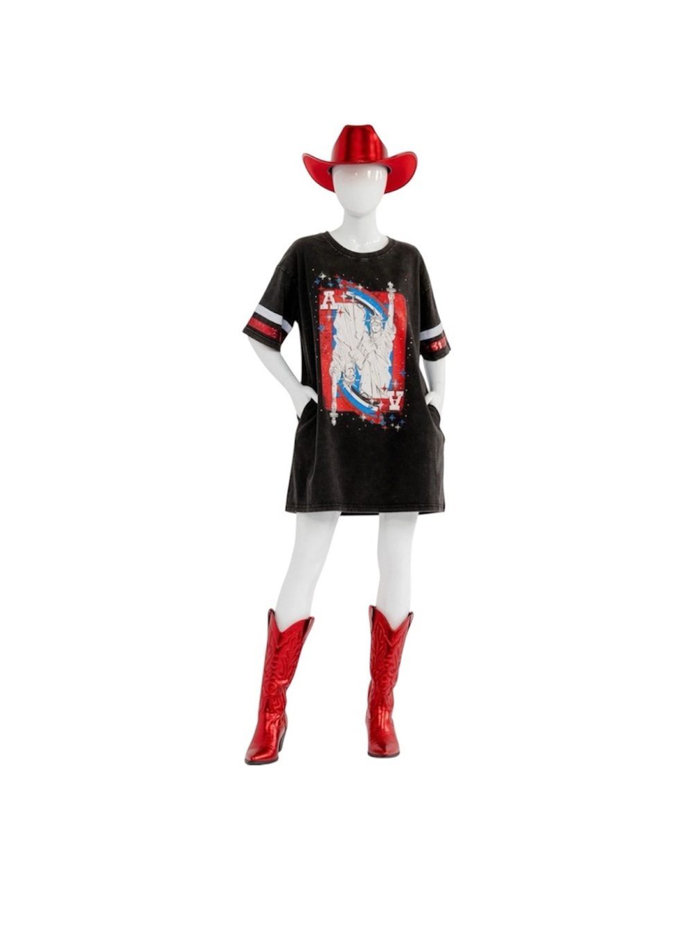 FANTASTIC FAWN washed out black ace Liberty patriotic tunic dress S M L